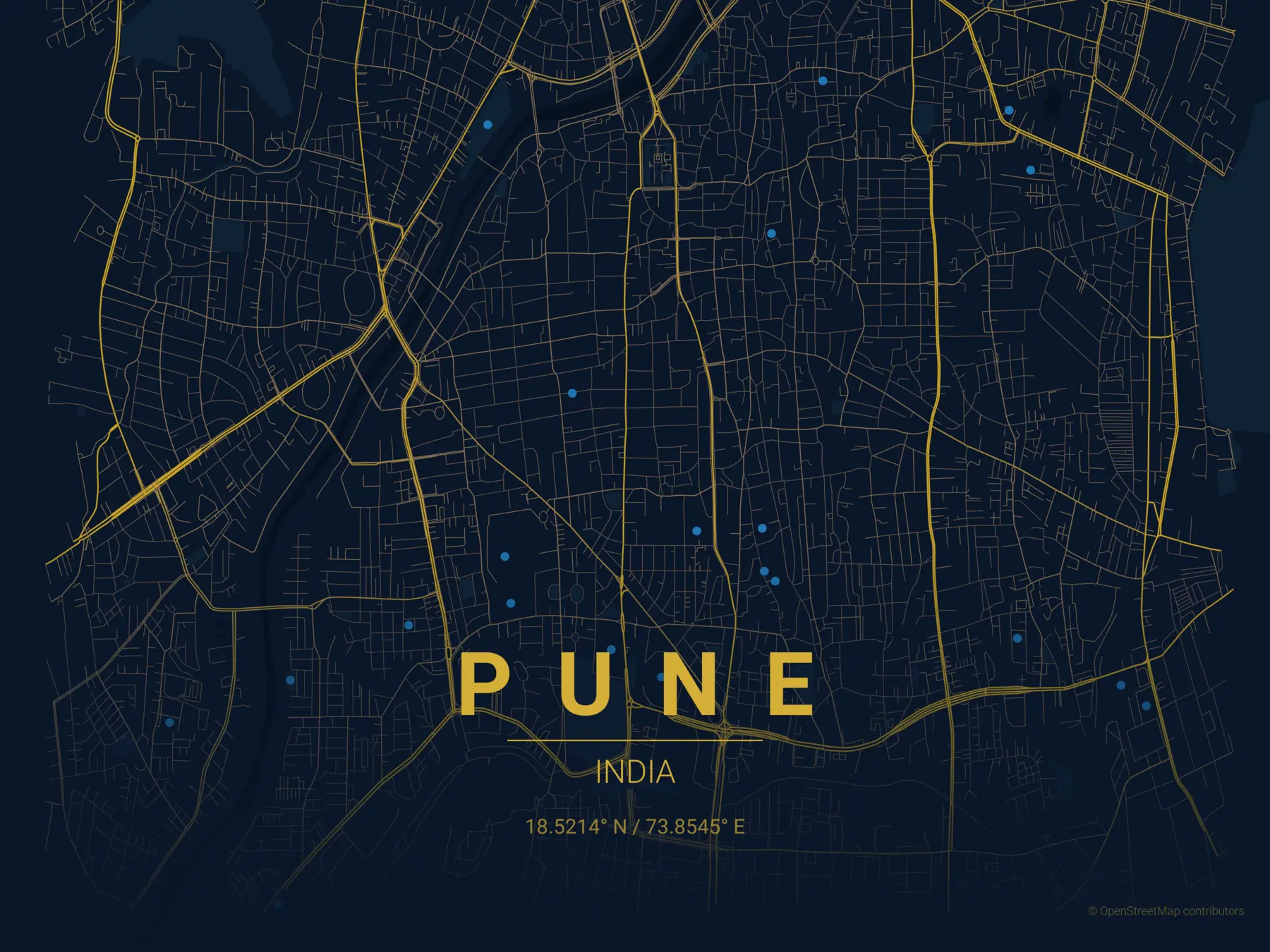Street map poster of Pune, India